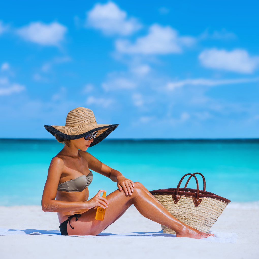 A Woman Applying Sunscreen